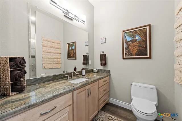 a bathroom with a toilet a sink and a mirror