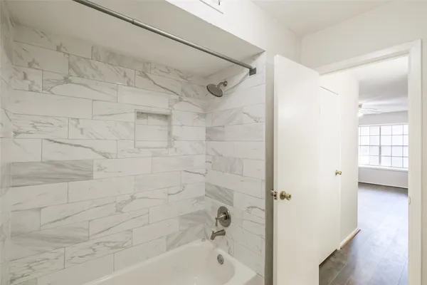 a bathroom with a bathtub