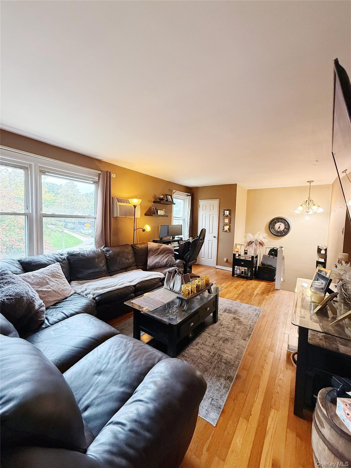 7103 252nd Street, Unit 199B Queens, NY 11426 - Photo 2 of 11 Living room featuring light wood-type flooring and a wall mounted AC