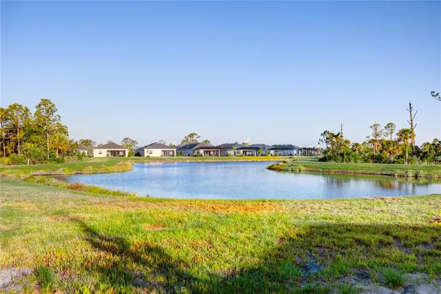 a view of a lake with houses