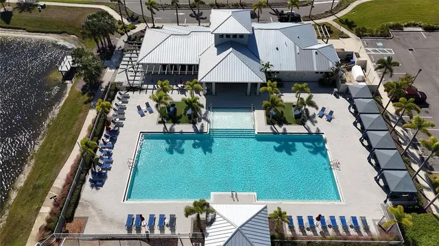 an aerial view of houses with outdoor space