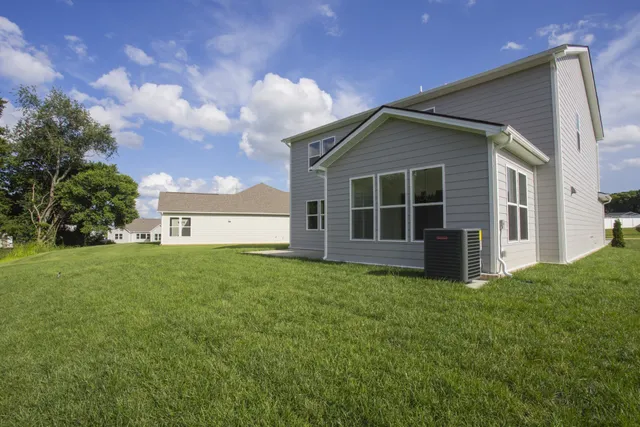 a view of a park with large trees