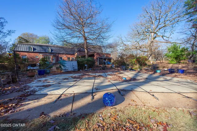 a view of a yard with a tree