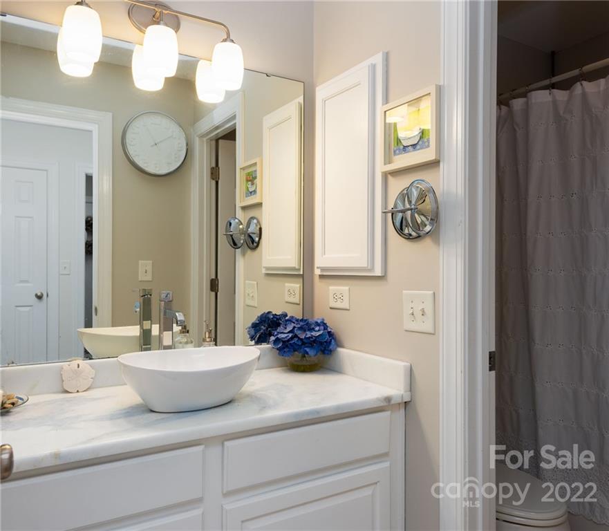 8804 Brentfield Road Huntersville, NC 28078 - Photo 25 of 39 a bathroom with a granite countertop sink and a mirror