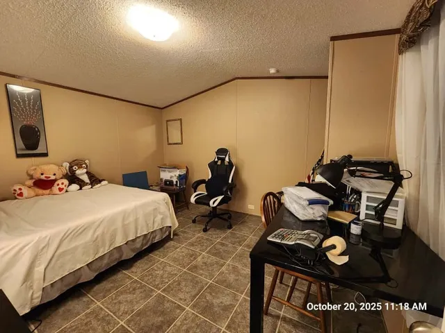 a bedroom with bed and a tv