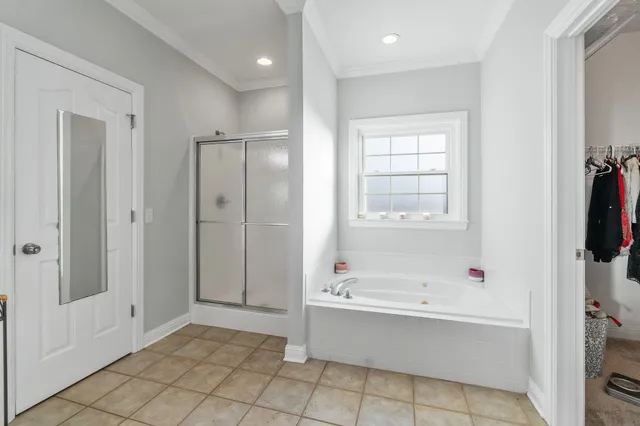 a bathroom with a bathtub and a shower