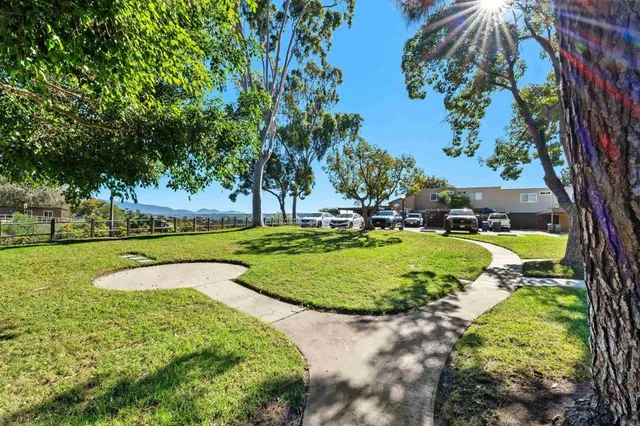 a view of a golf course with a garden