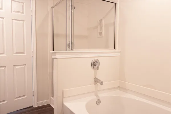 a bathroom with a bathtub