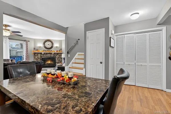 a view of a living room and dining room