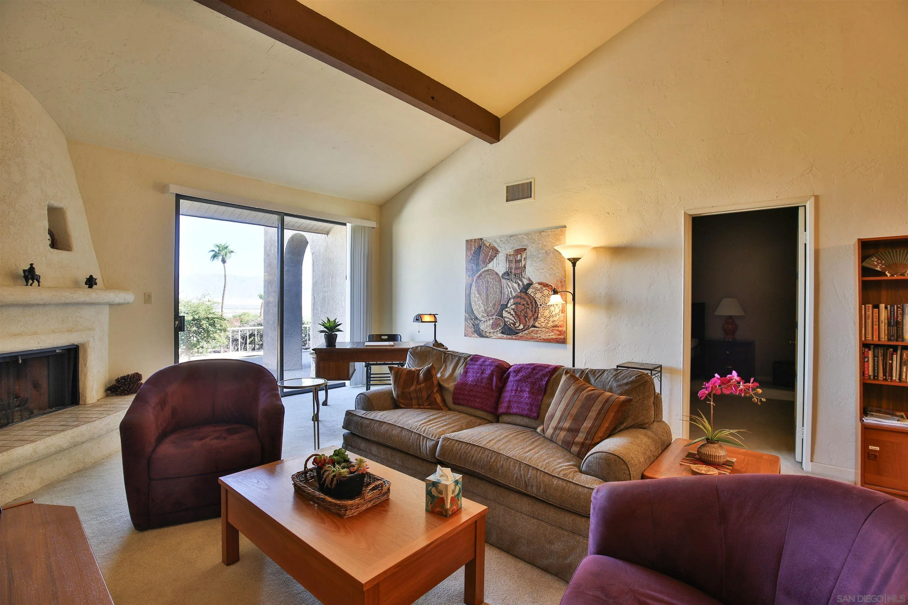 1921 Desert Vista Terrace Borrego Springs, CA 92004 - Photo 10 of 19 a living room with furniture a fireplace and a potted plant