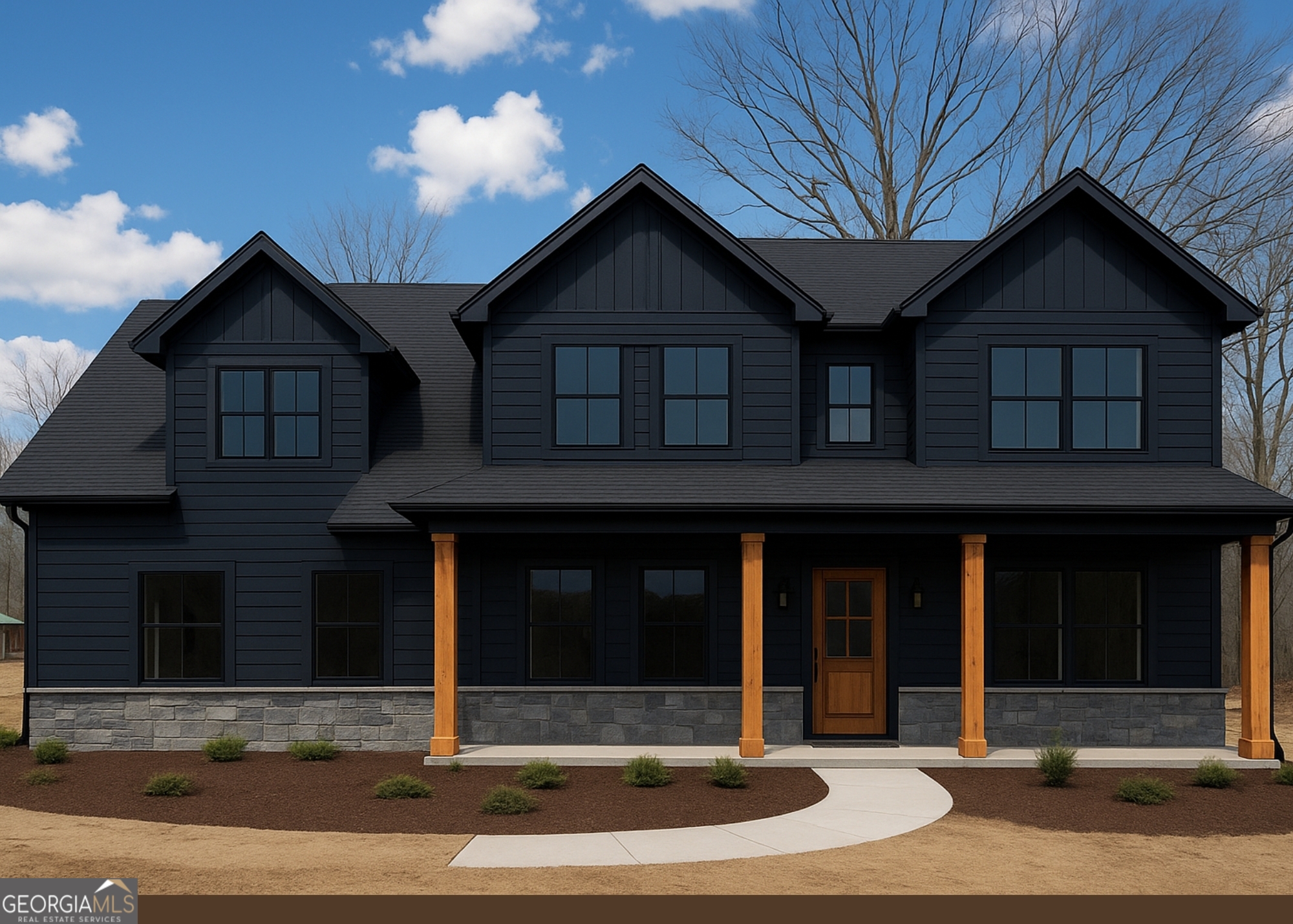 front view of a house with a small yard