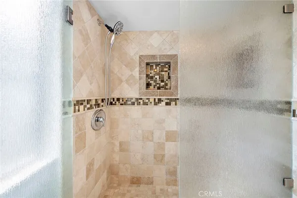 a close view of a shower in a bathroom