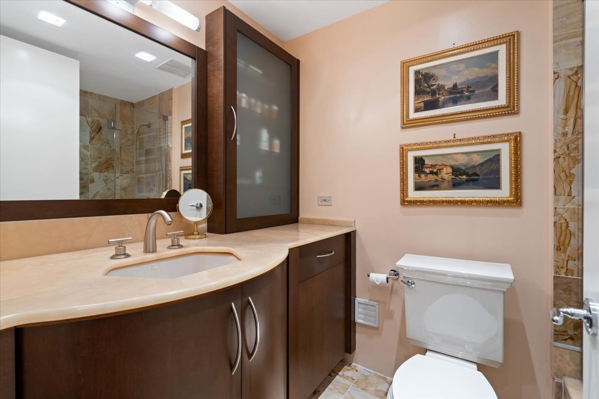 180 East Pearson Street, Unit 4002 Chicago, IL 60611 - Photo 24 of 40 a bathroom with a toilet a sink and mirror