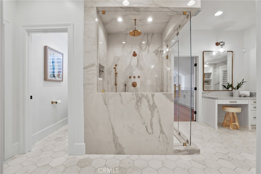48 Panorama Coto de Caza, CA 92679 - Photo 38 of 66 a bathroom with a sink a mirror and a shower