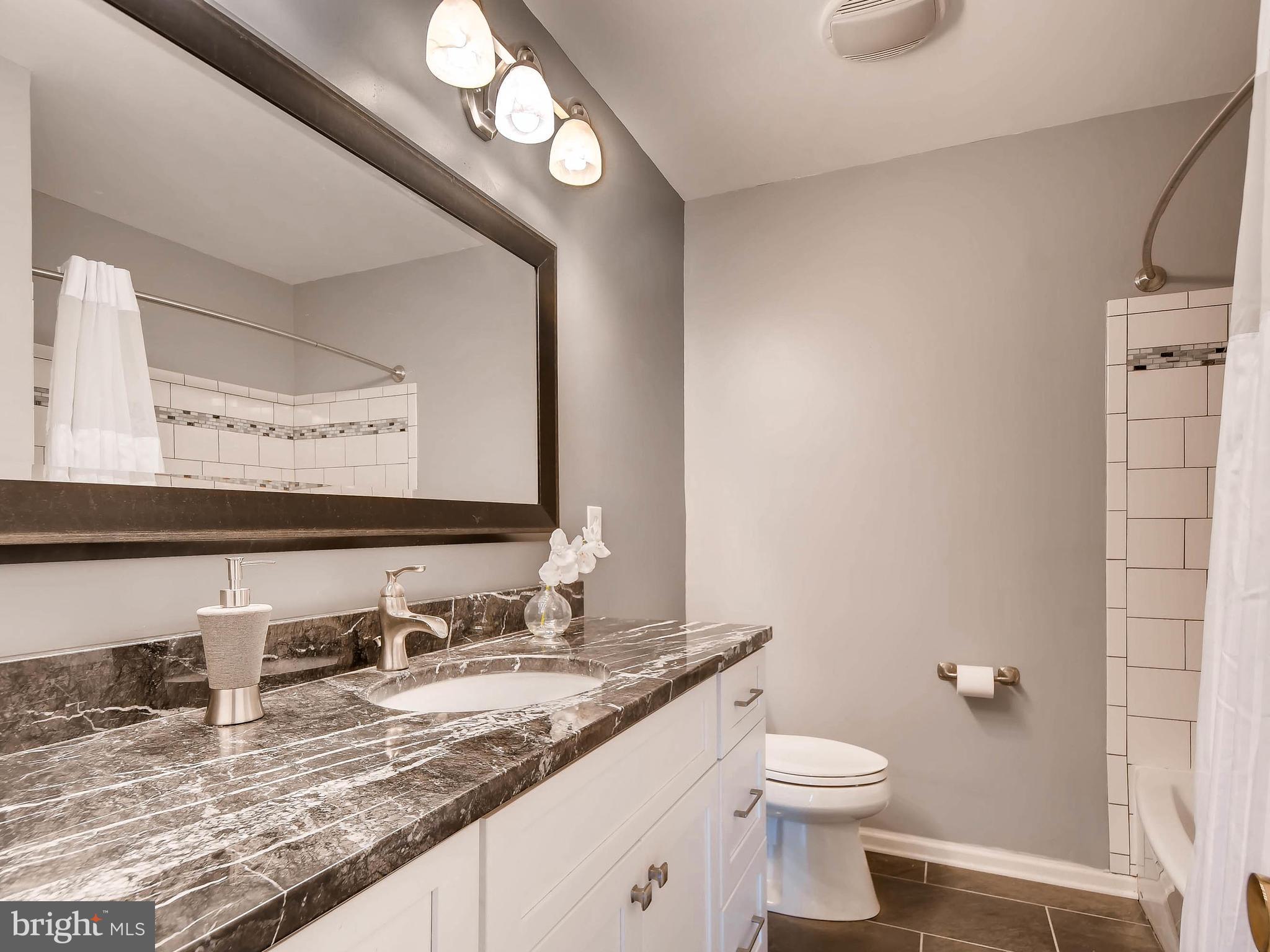 13701 Bardon Road Phoenix, MD 21131 - Photo 17 of 30 a bathroom with a granite countertop sink a toilet and a mirror