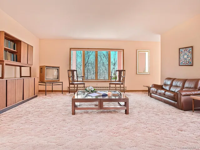 a yard with trees in the background