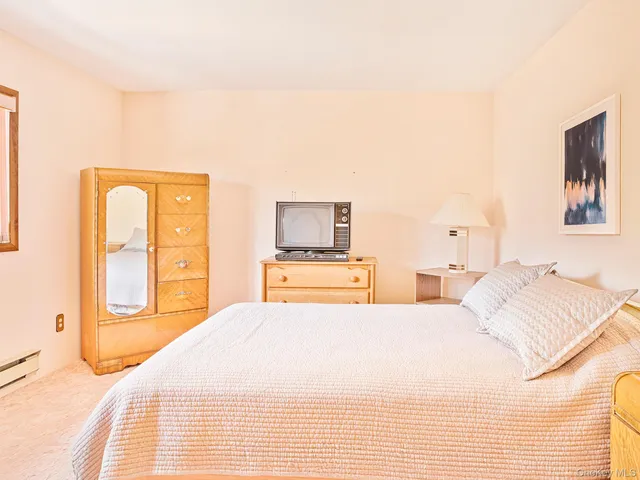 a view of a lush green field with mountains in the background