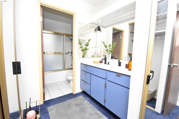 a bathroom with a sink a mirror and a shower