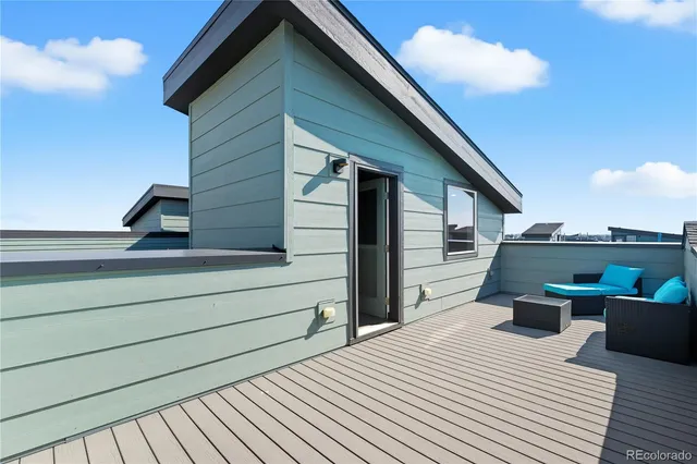 a view of a terrace with seating space