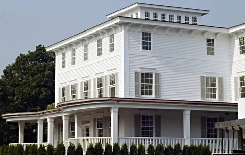 a front view of residential houses