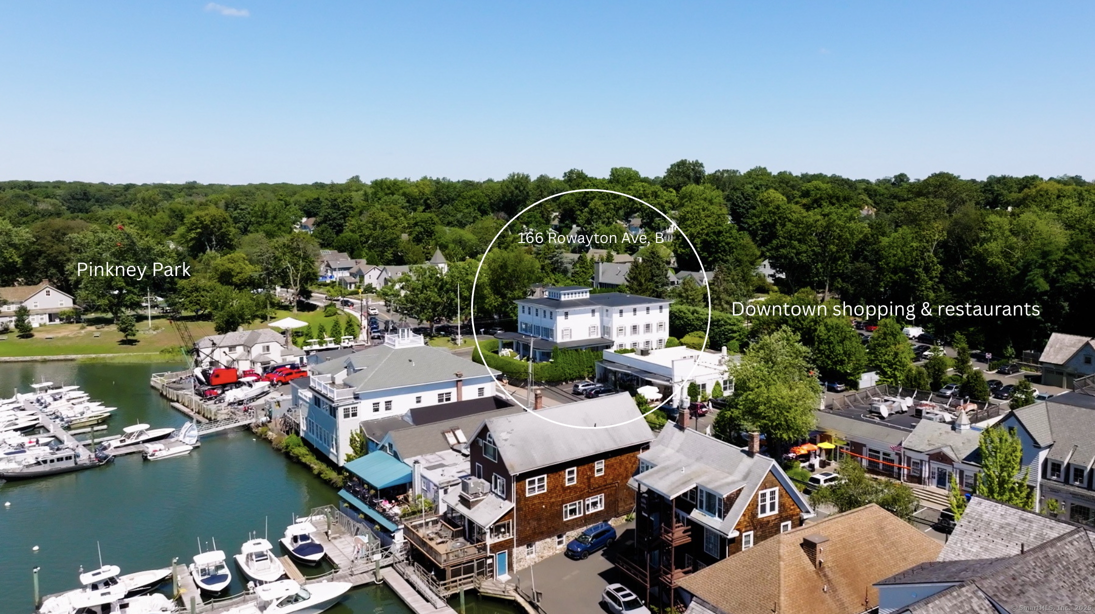 166 Rowayton Avenue, Unit 2 Norwalk, CT 06853 - Photo 9 of 40 an aerial view of a house with a garden and lake view