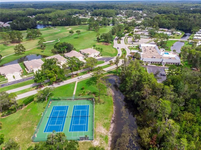 an aerial view of residential houses with outdoor space and street view