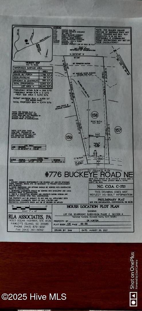 776 Buckeye Road Northeast Leland, NC 28451 - Photo 42 of 42 The As Built Survey on one of the largest lots in the Community .47 Ac