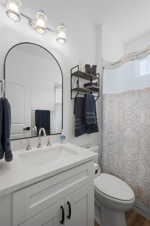 116 Lindsey Lane Runaway Bay, TX 76426 - Photo 22 of 35 a bathroom with a sink a toilet and a mirror