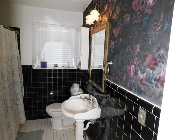 a bathroom with a shower toilet and a sink