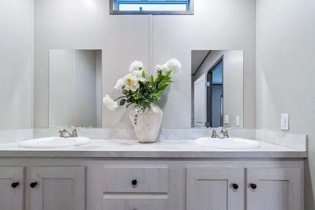 a bathroom with a sink a vanity and a mirror