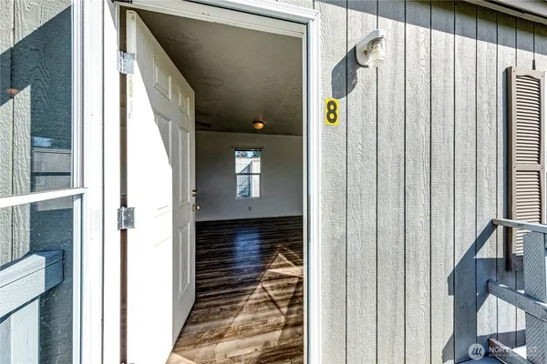 a view of a back door of the house