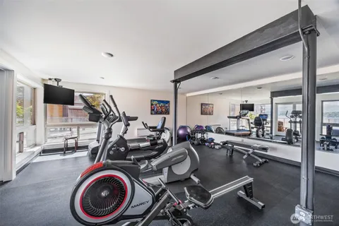 a view of a room with gym equipment