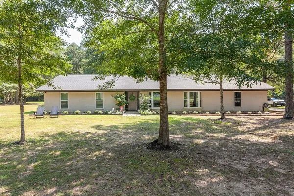 a front view of a house with a yard and a tree