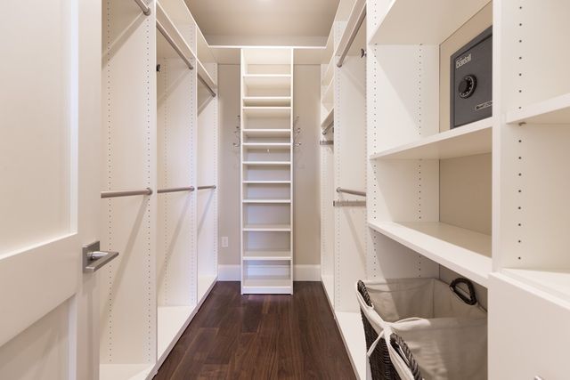 a view of walk in closet with empty racks