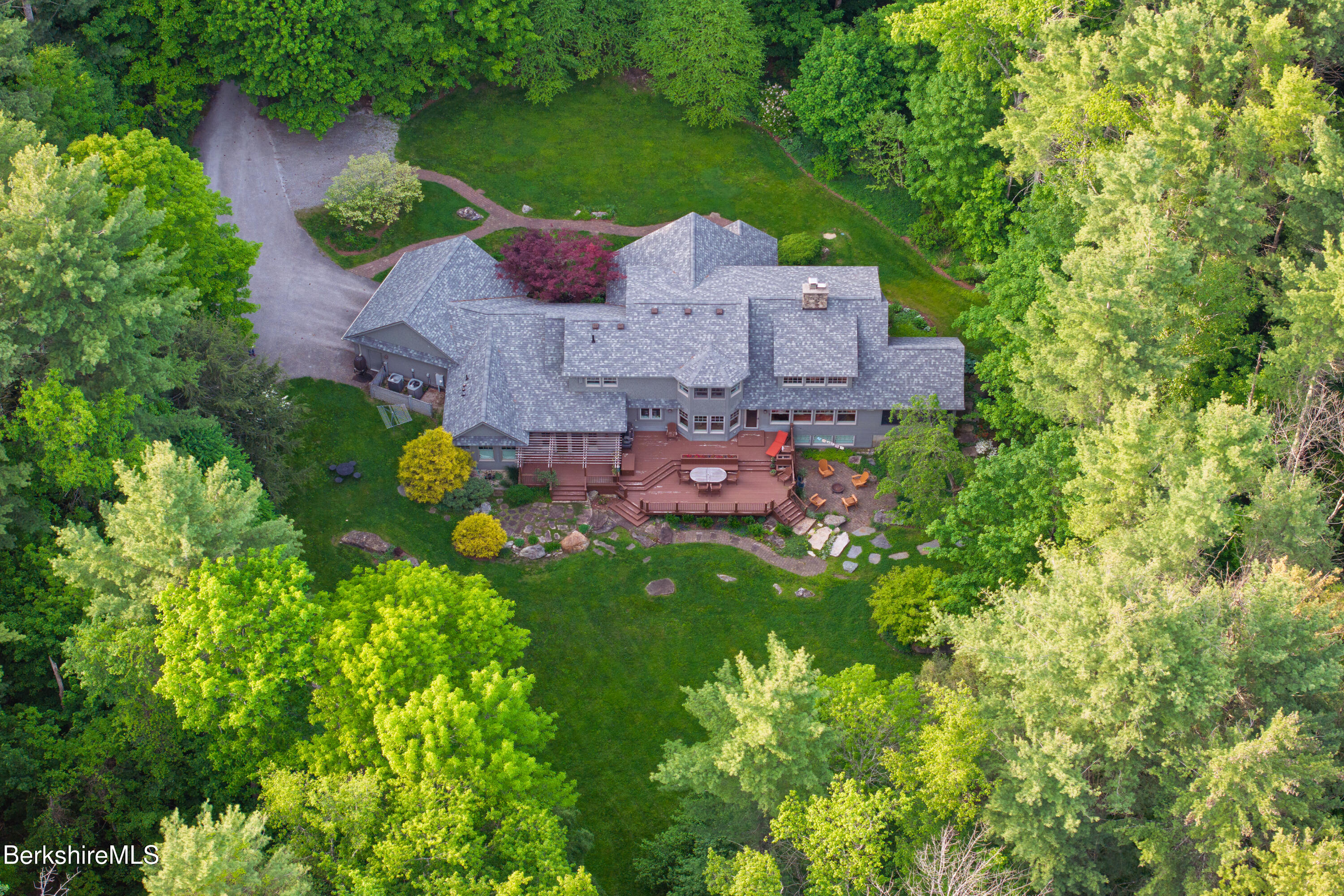 430 Lenox Road Richmond, MA 01254 - Photo 66 of 66 an aerial view of a house with a garden and lake view