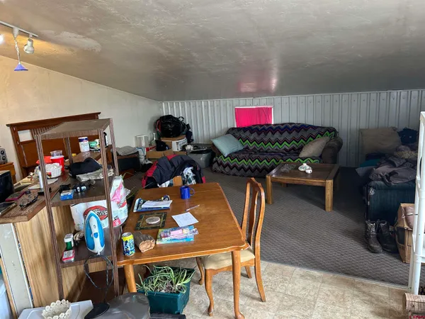 a view of a large building with a forest in the background