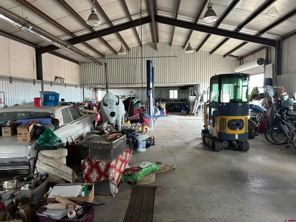 a view of a garage with storage