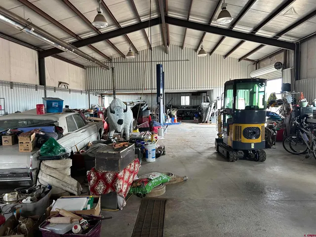 a view of a garage with storage