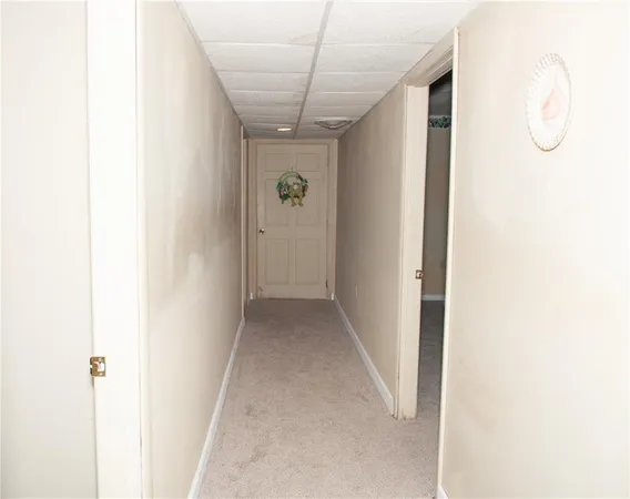 a view of a hallway with painted walls