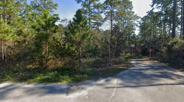 a view of a street with a trees