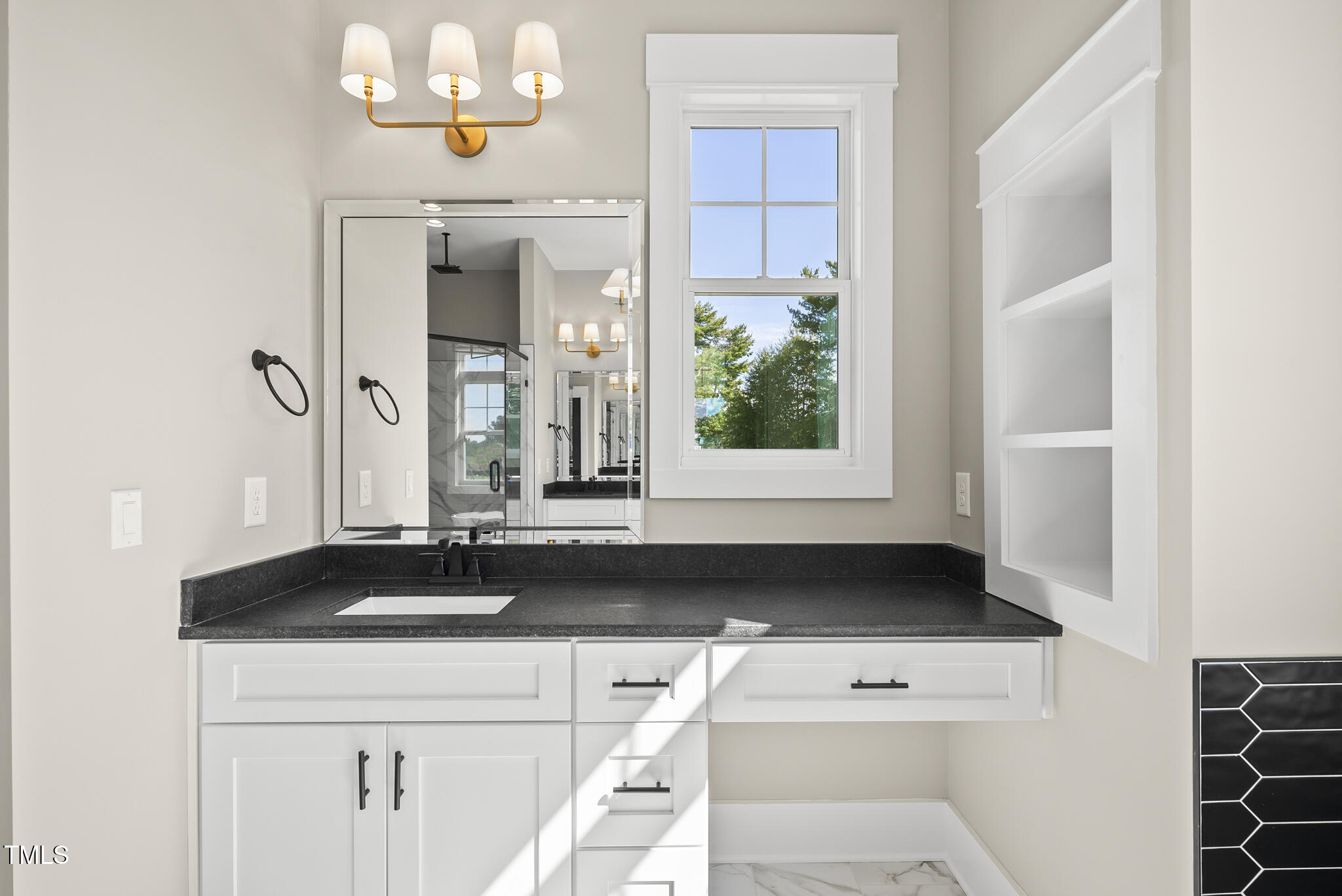 2560 Lassiter Road Four Oaks, NC 27524 - Photo 37 of 66 a bathroom with a sink and a mirror