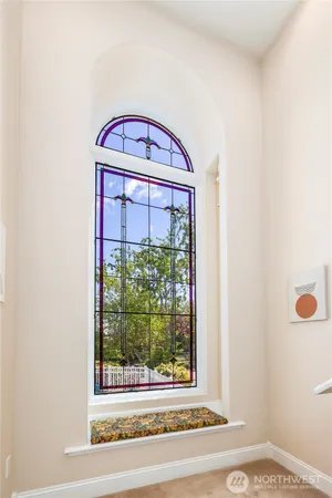 a view of a small space with a window