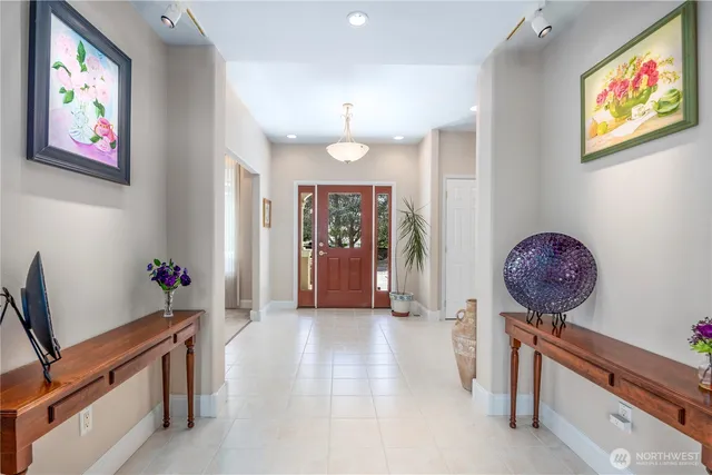 a view of a hallway with workspace