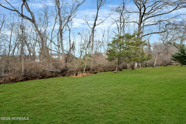 a view of a field of grass and trees