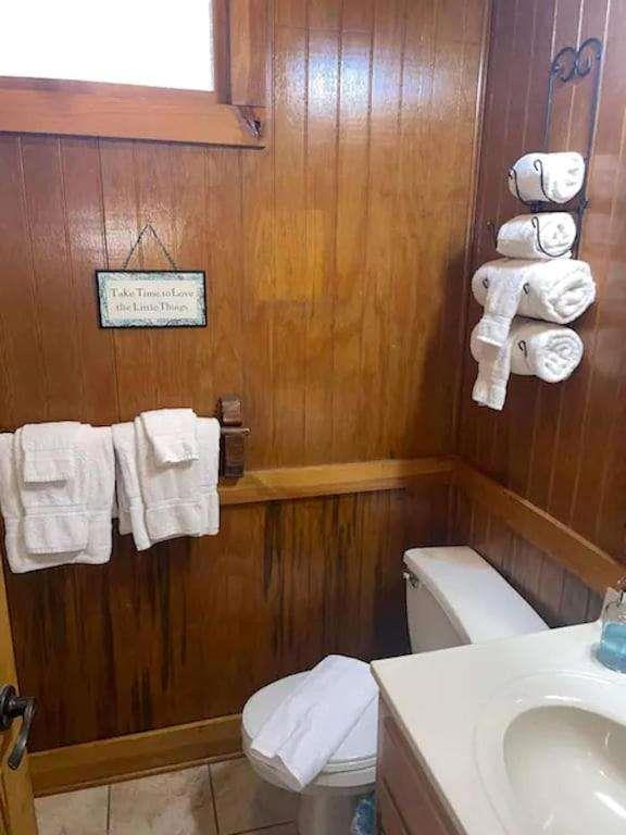 496 Beaver Dam Road Dahlonega, GA 30533 - Photo 19 of 28 a bathroom with a sink a toilet and mirror
