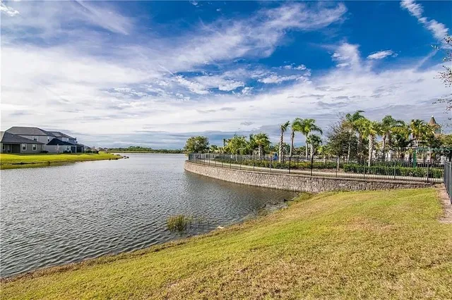 an aerial view of a swimming pool and outdoor space