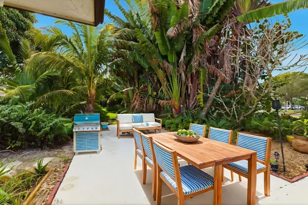 an outdoor space with seating