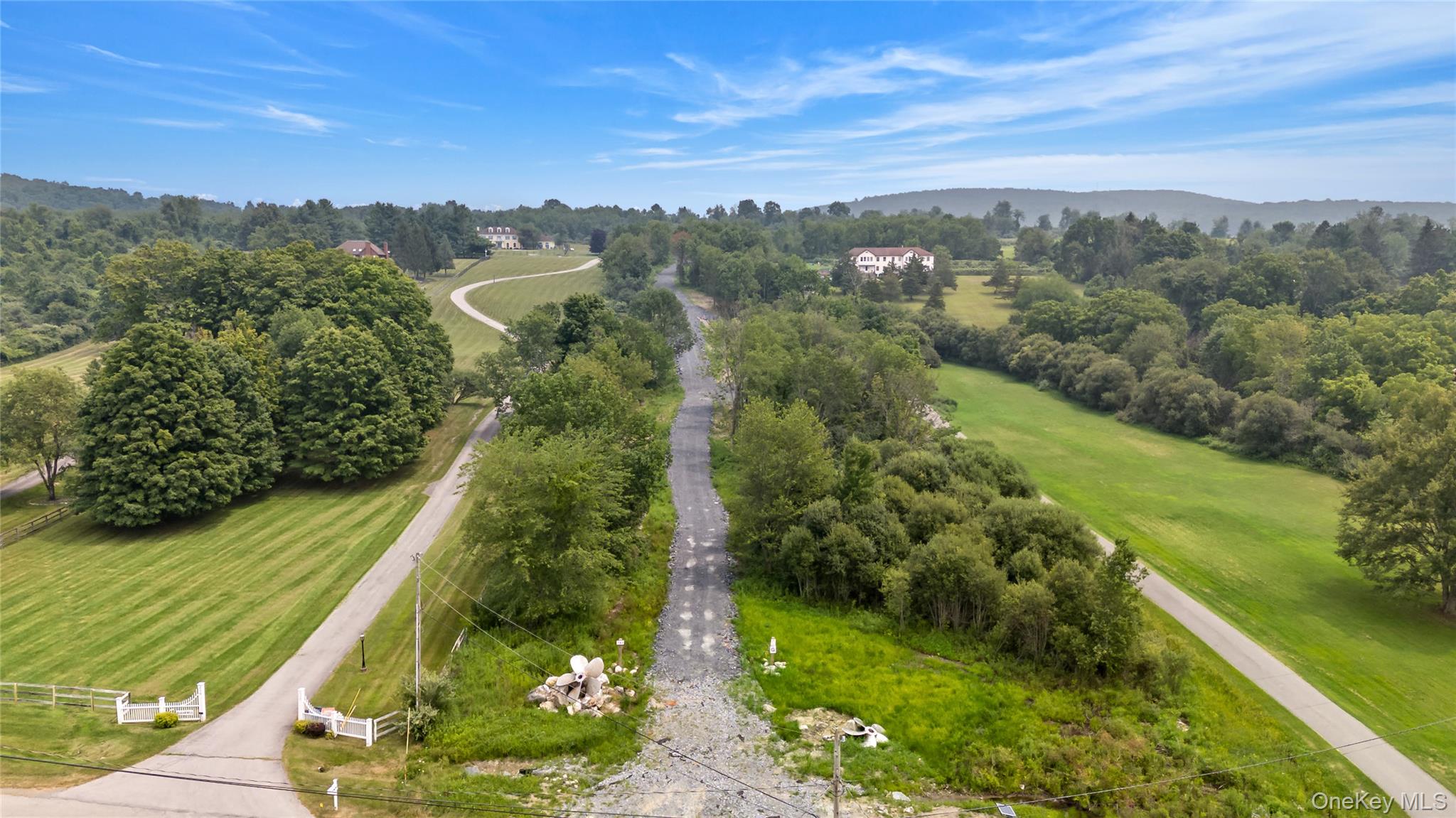 a view of a city with lush green forest
