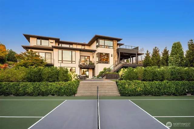 a building outdoor space with patio furniture