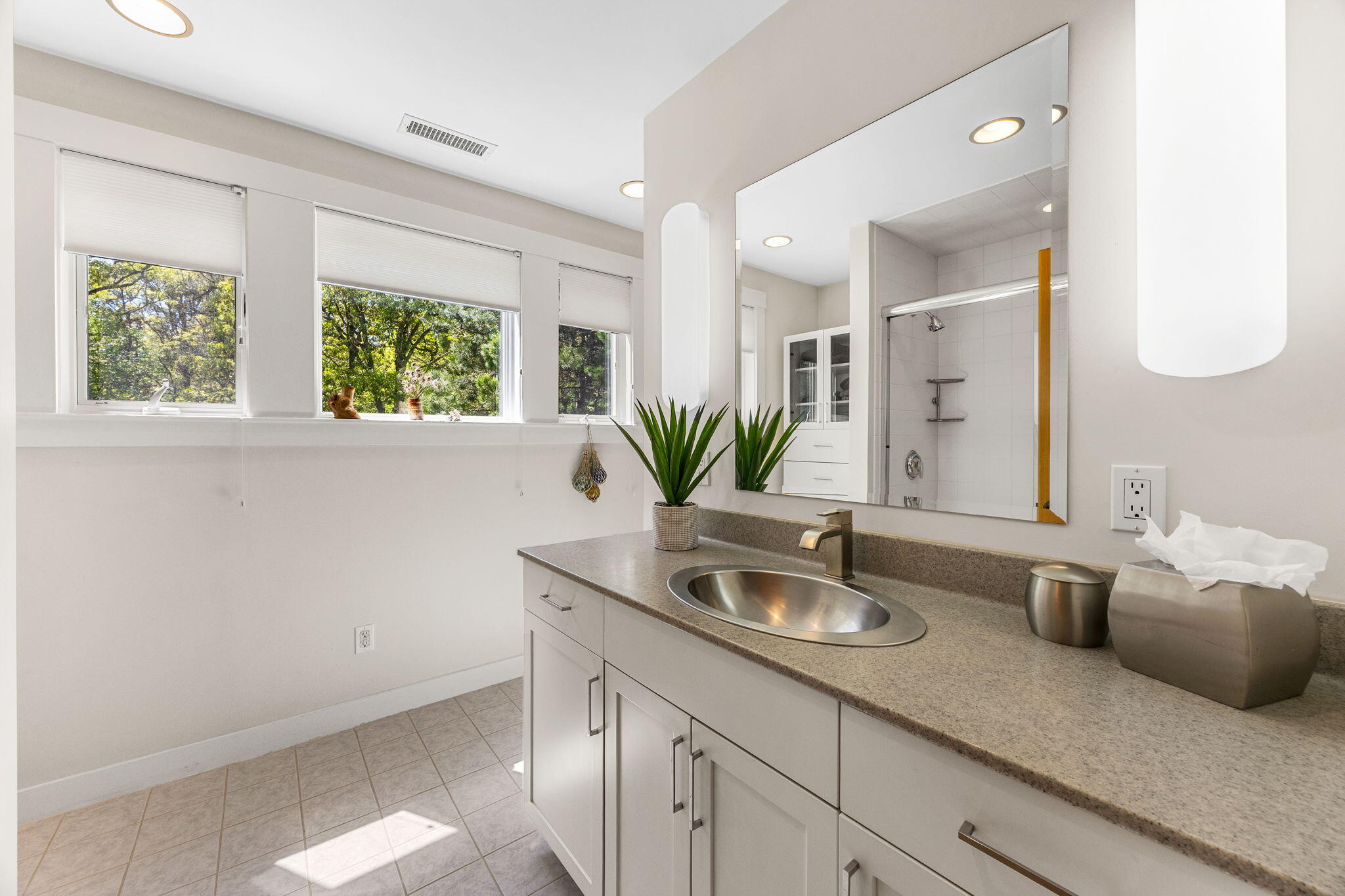 476 Baxter Neck Road Marstons Mills, MA 02648 - Photo 48 of 95 a bathroom with a granite countertop sink a potted plant and a window